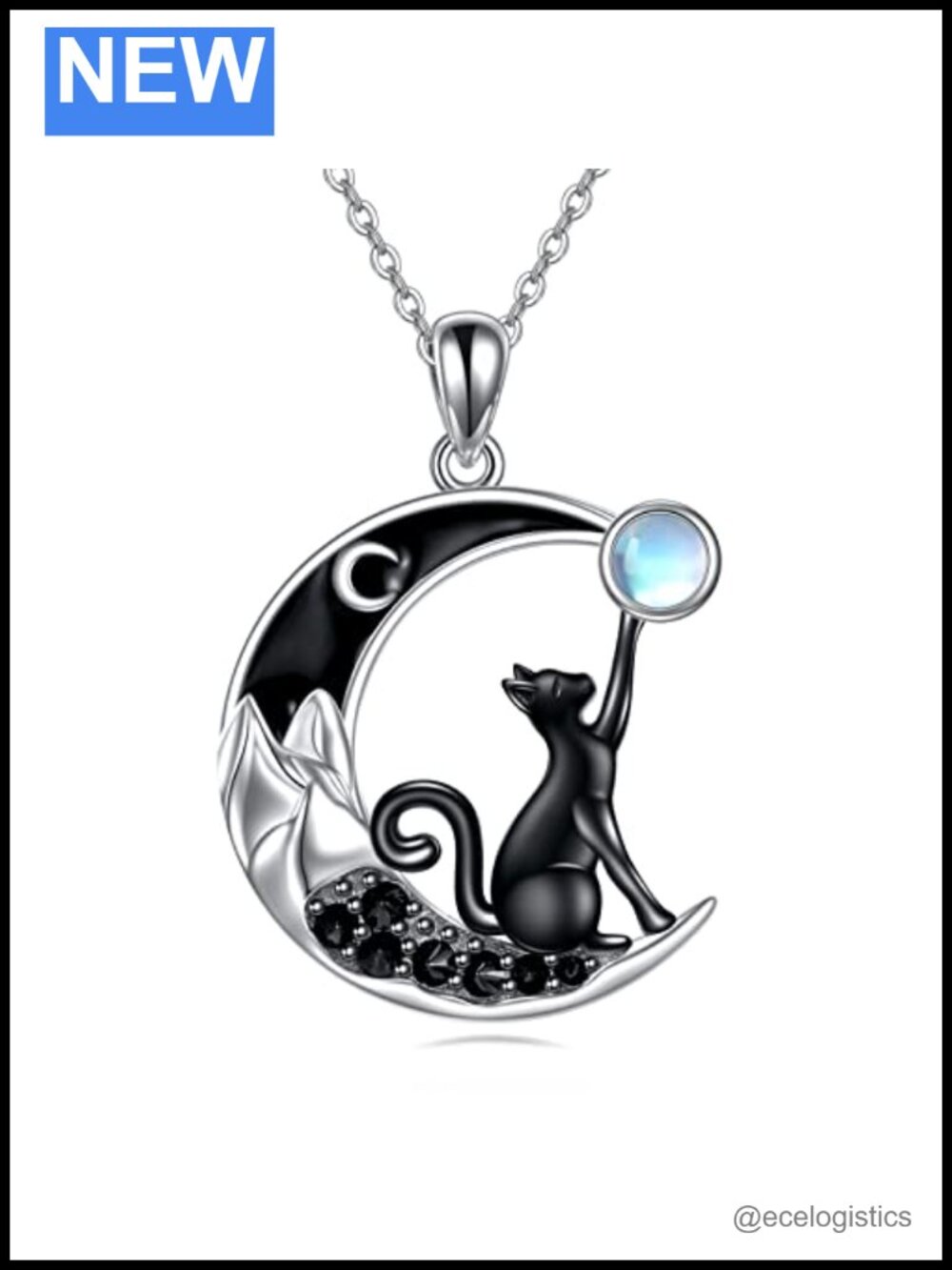 925 Sterling Silver Cat Moonstone Pendant Necklace 18 Inch Celtic Kitty Jewelry